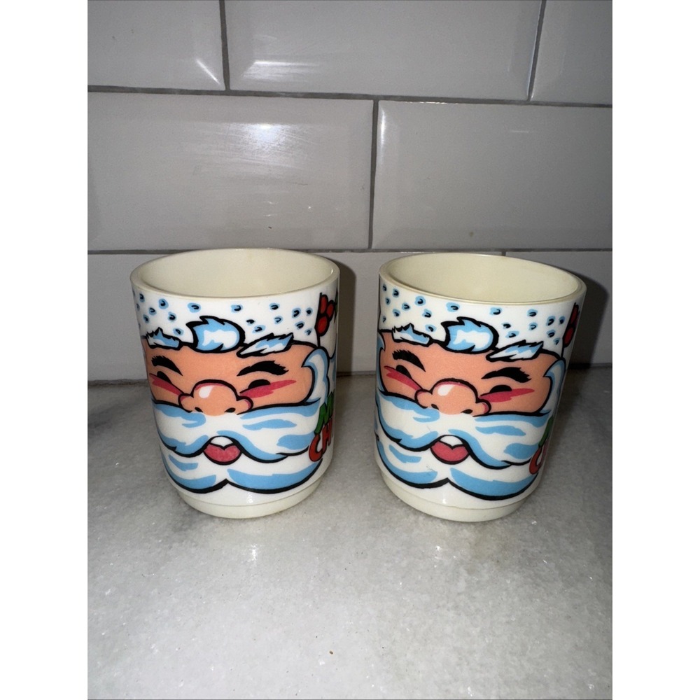 Set Of 2 Vintage Melamine SANTA CLAUS Merry Christmas HoHoHo CUP DEKA INC OLA005
